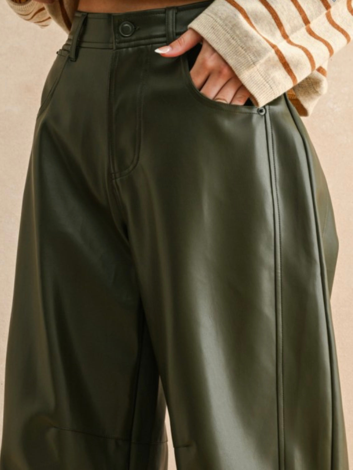 Green olive pleather Barrel Pants