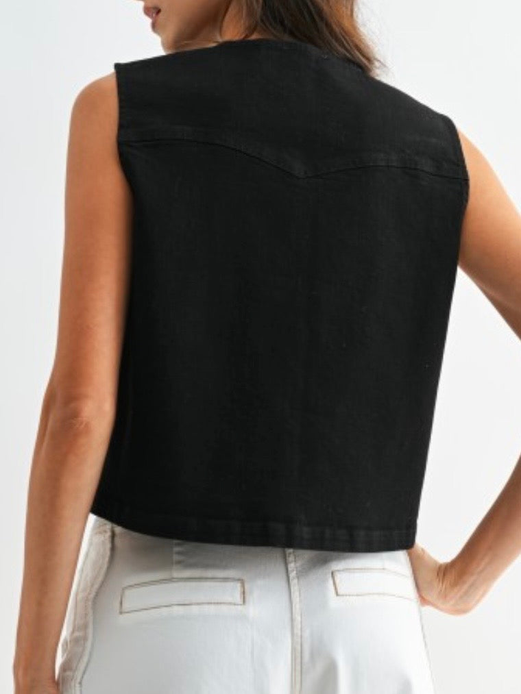 Black embroidered and cutout detail Vest Top