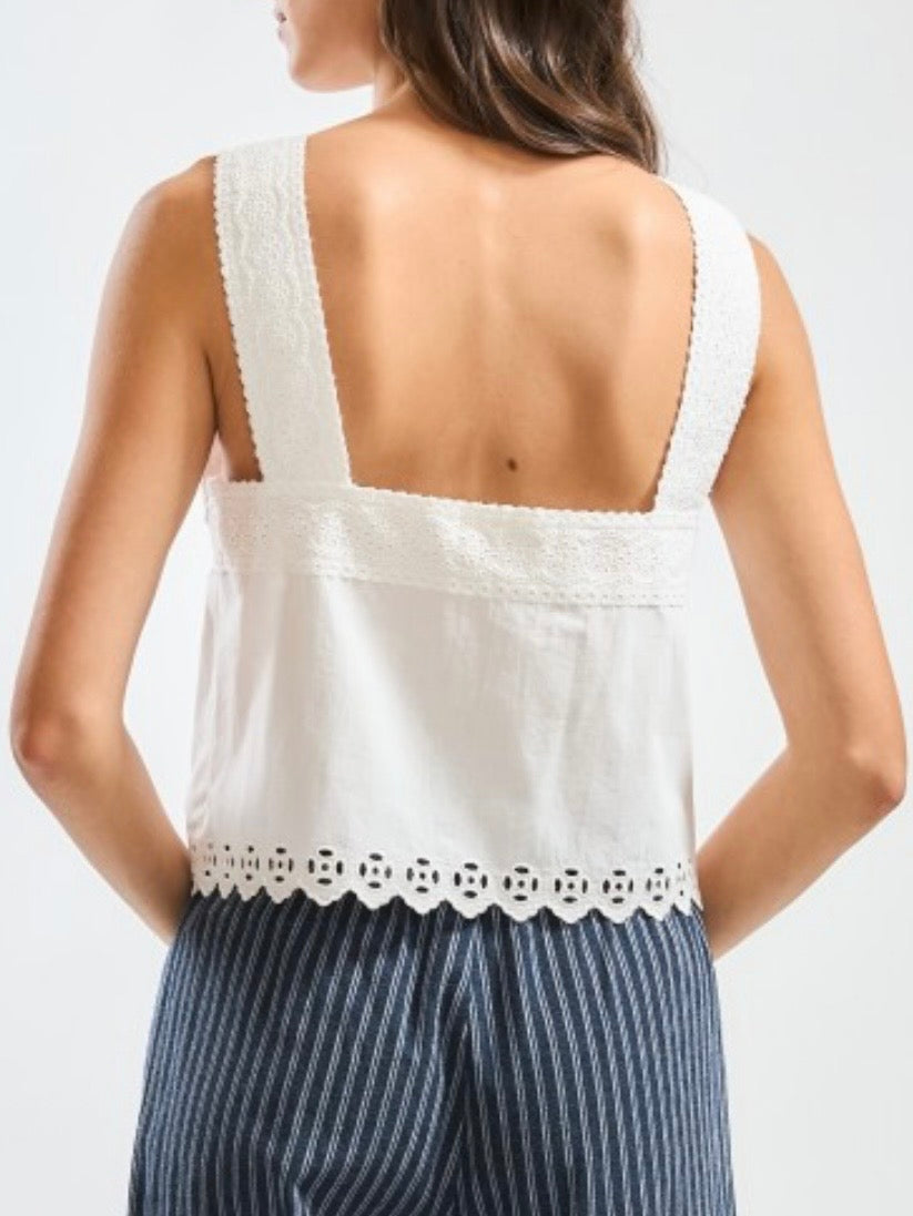White eyelet lace sleeveless tank top