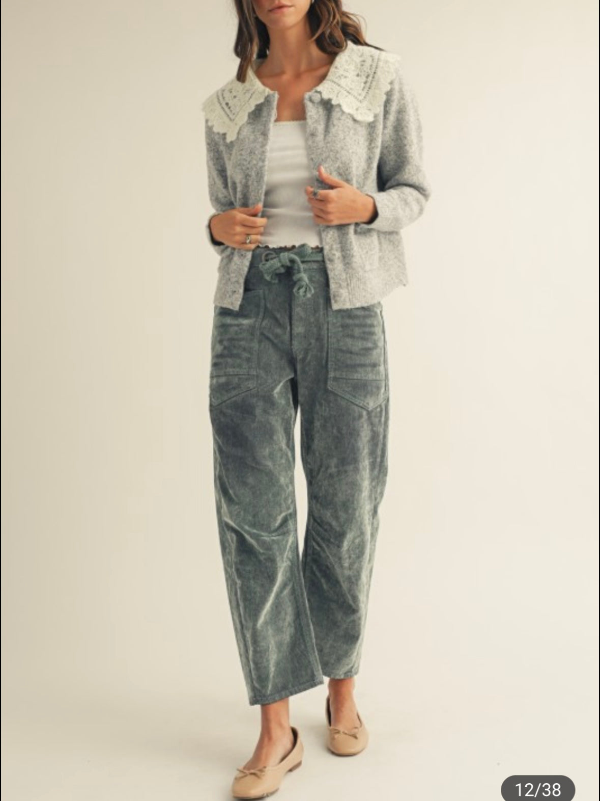 Gray cardigan knitted sweater