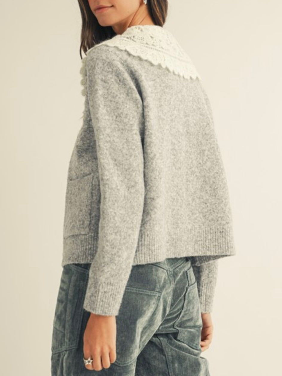 Gray cardigan knitted sweater