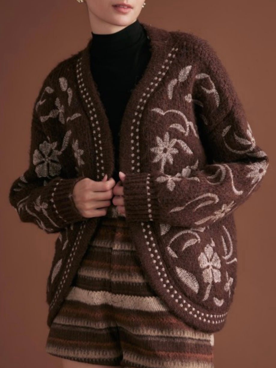 Brown cardigan knitted sweater