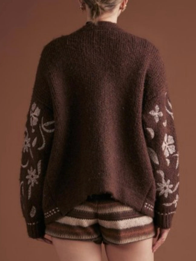 Brown cardigan knitted sweater