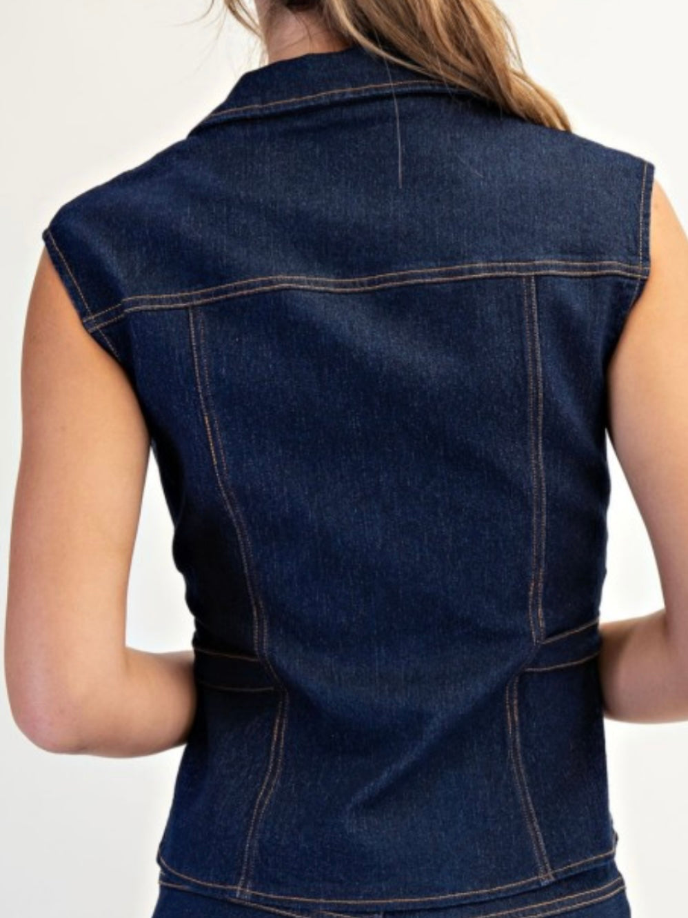 Dark blue Pleats Detail Tailored Denim Vest Top