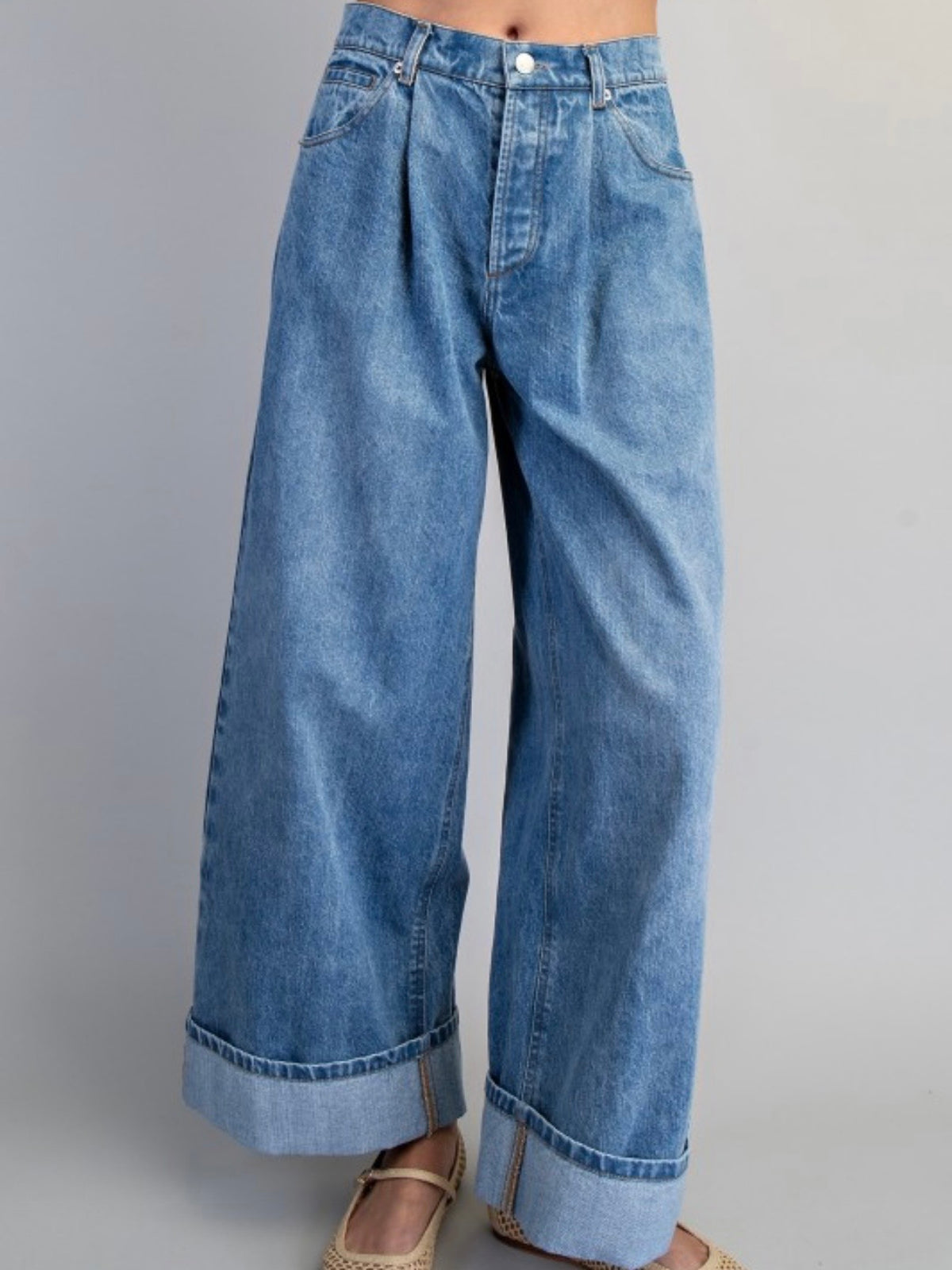Cuffed Blue jeans barrel wide leg pants