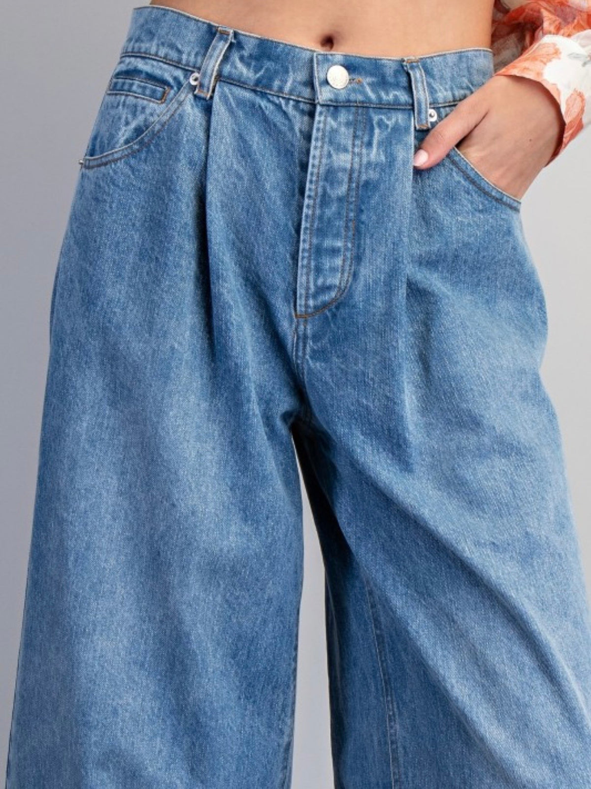 Cuffed Blue jeans barrel wide leg pants