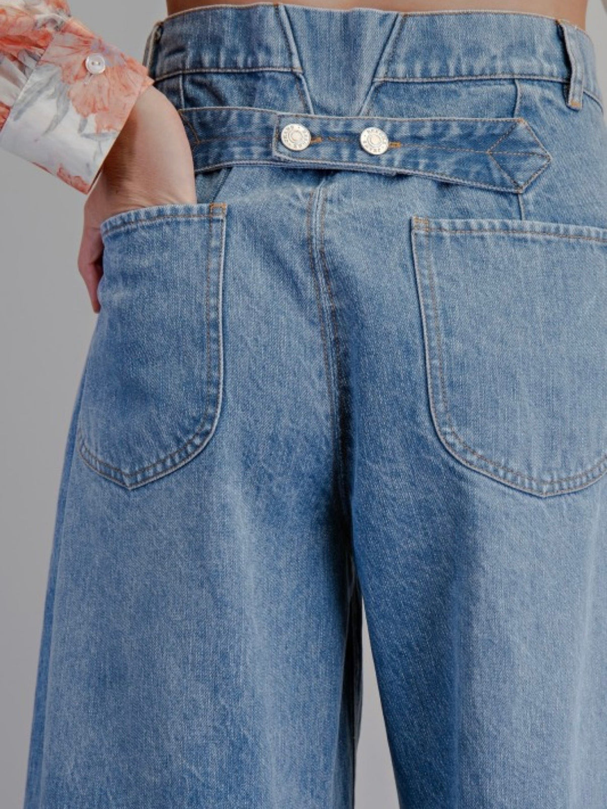 Cuffed Blue jeans barrel wide leg pants