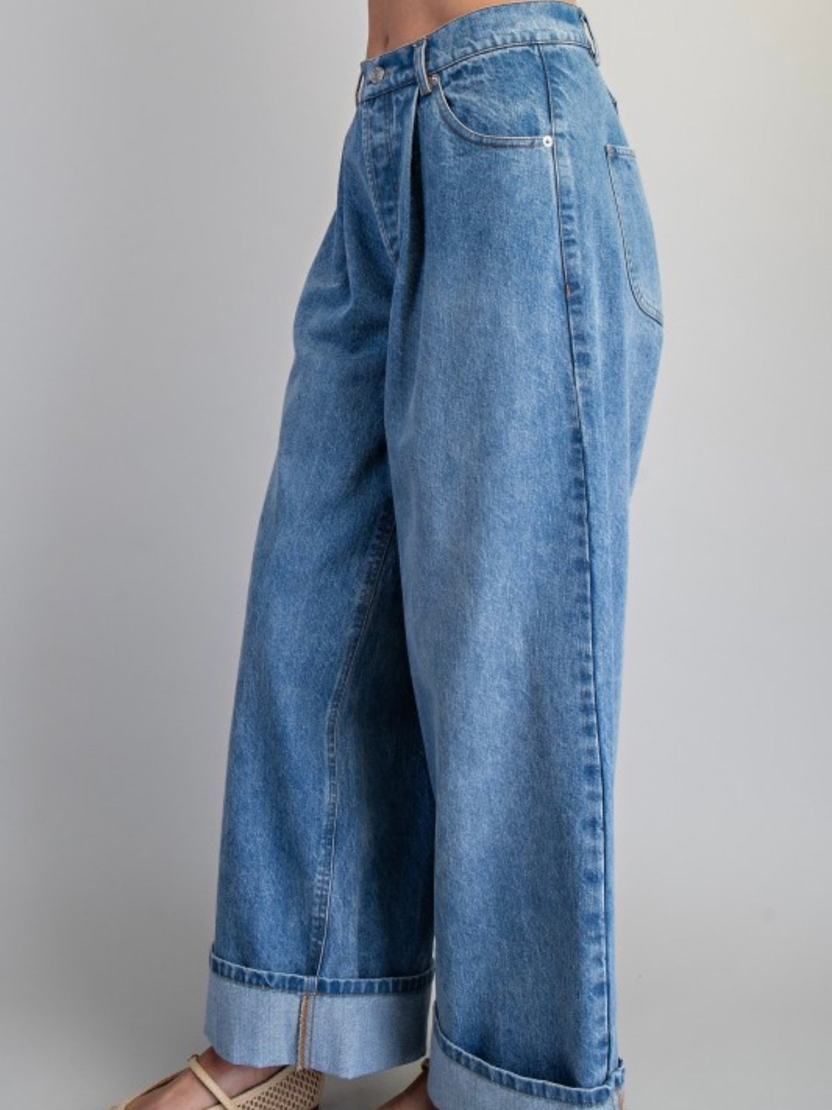 Cuffed Blue jeans barrel wide leg pants