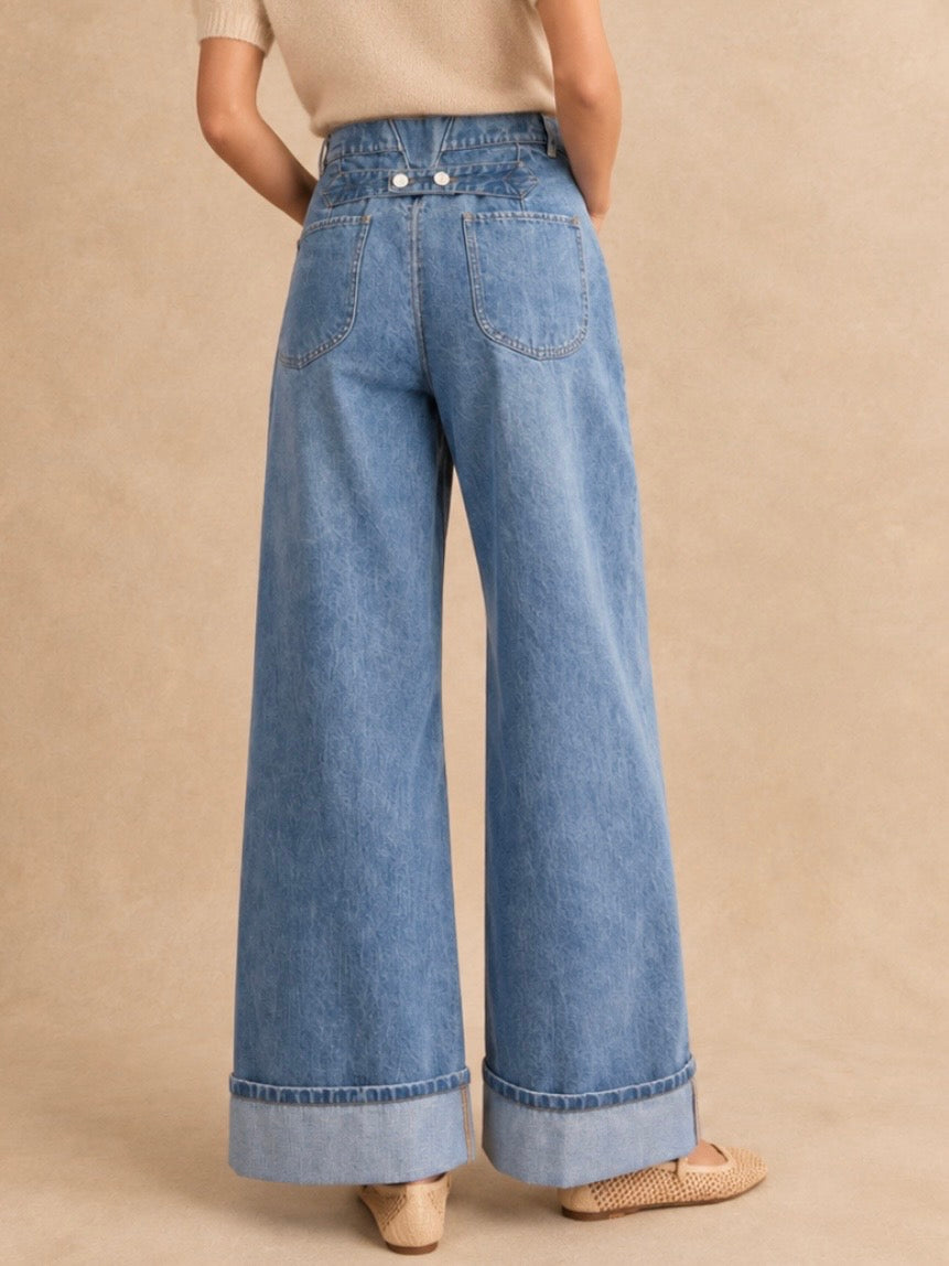 Cuffed Blue jeans barrel wide leg pants
