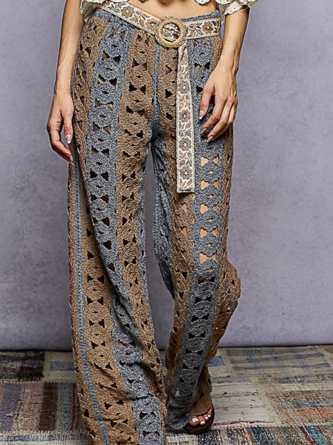 Knitted crochet two colors pants