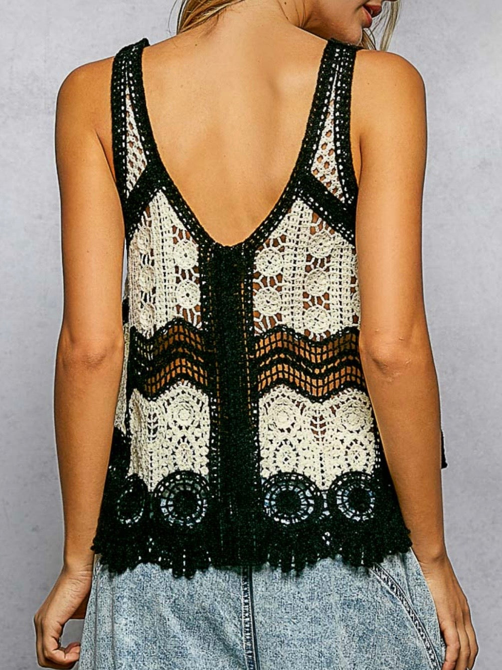 Black and white V-neck top