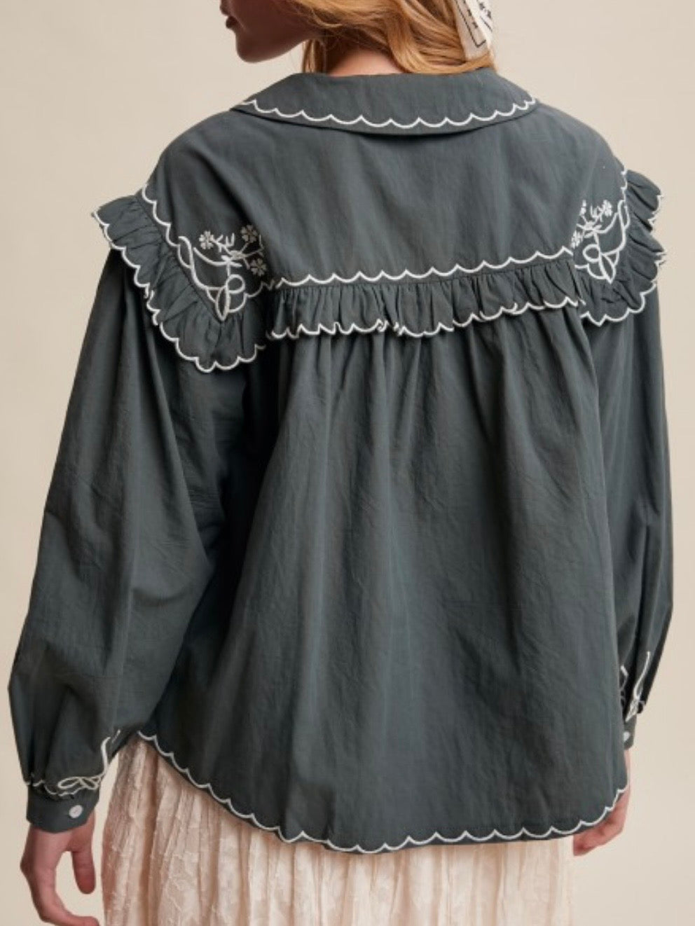 Deep green denim embroidered shirt