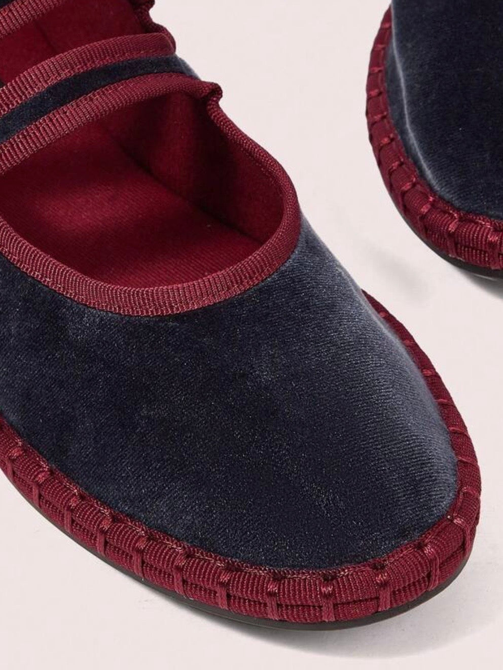 Blue ballet burgundy edges double strap flats shoes
