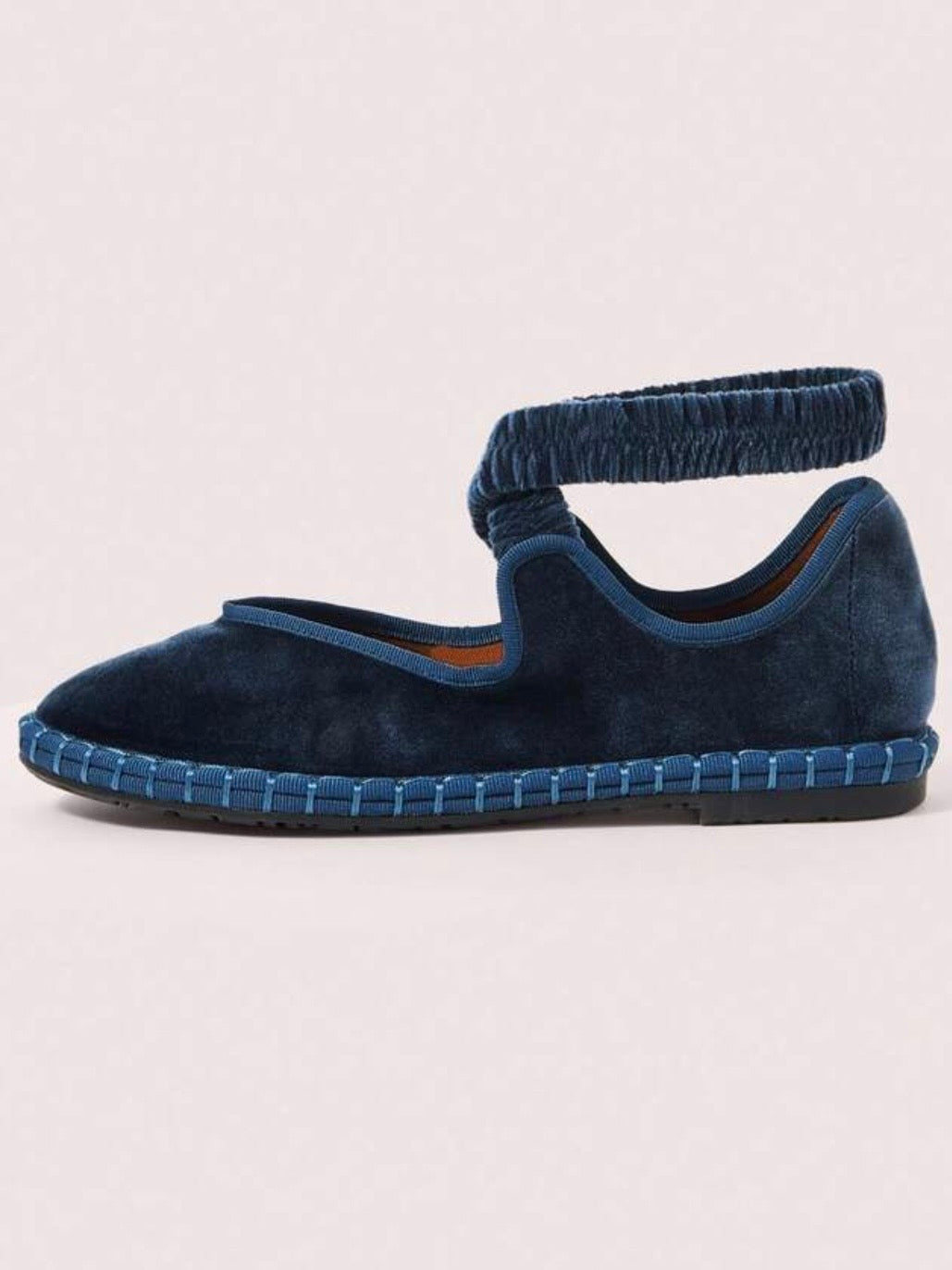 Blue ballet elastic ankle strap flats shoes