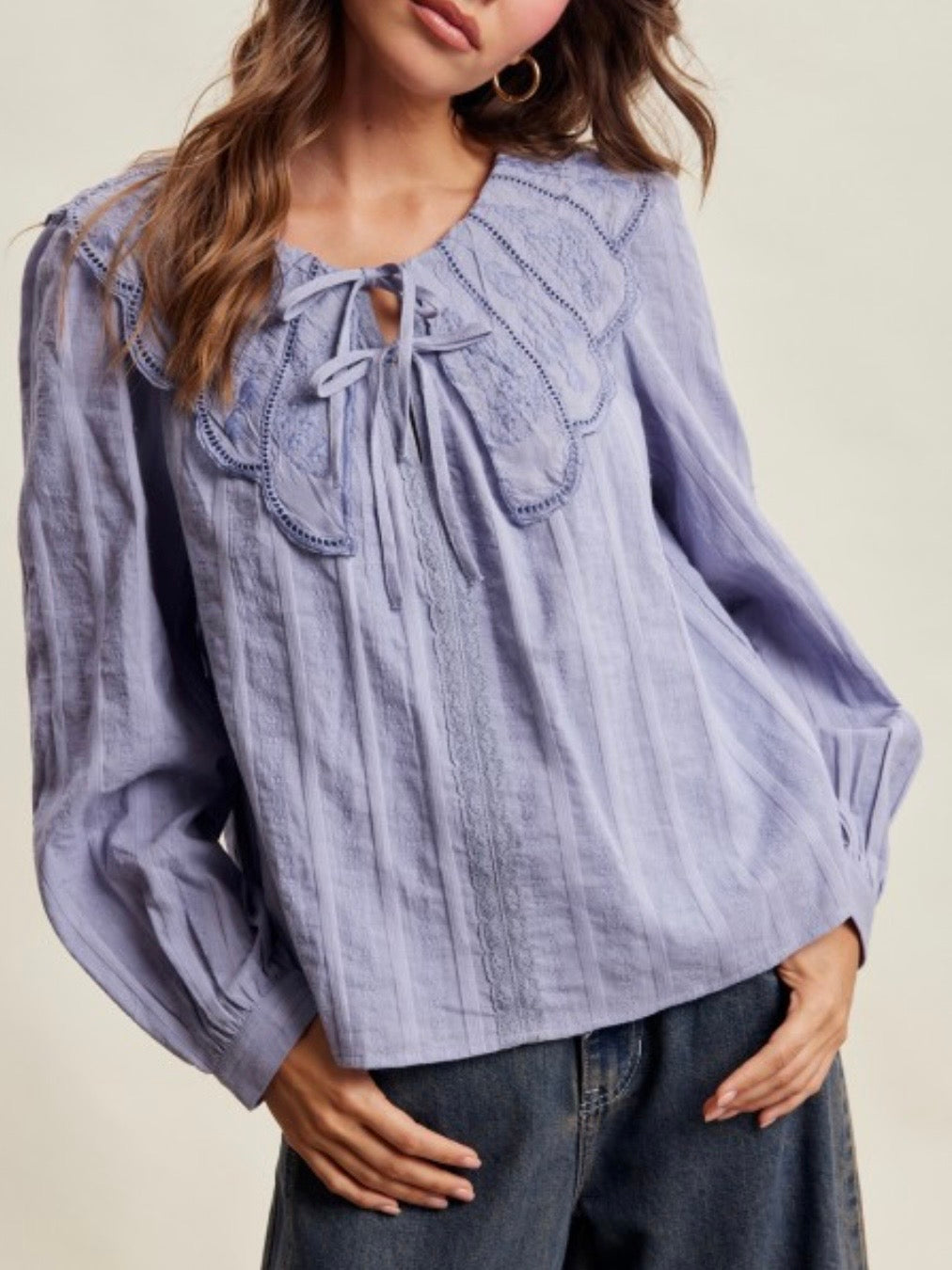 Blue long sleeves big neck blouse top