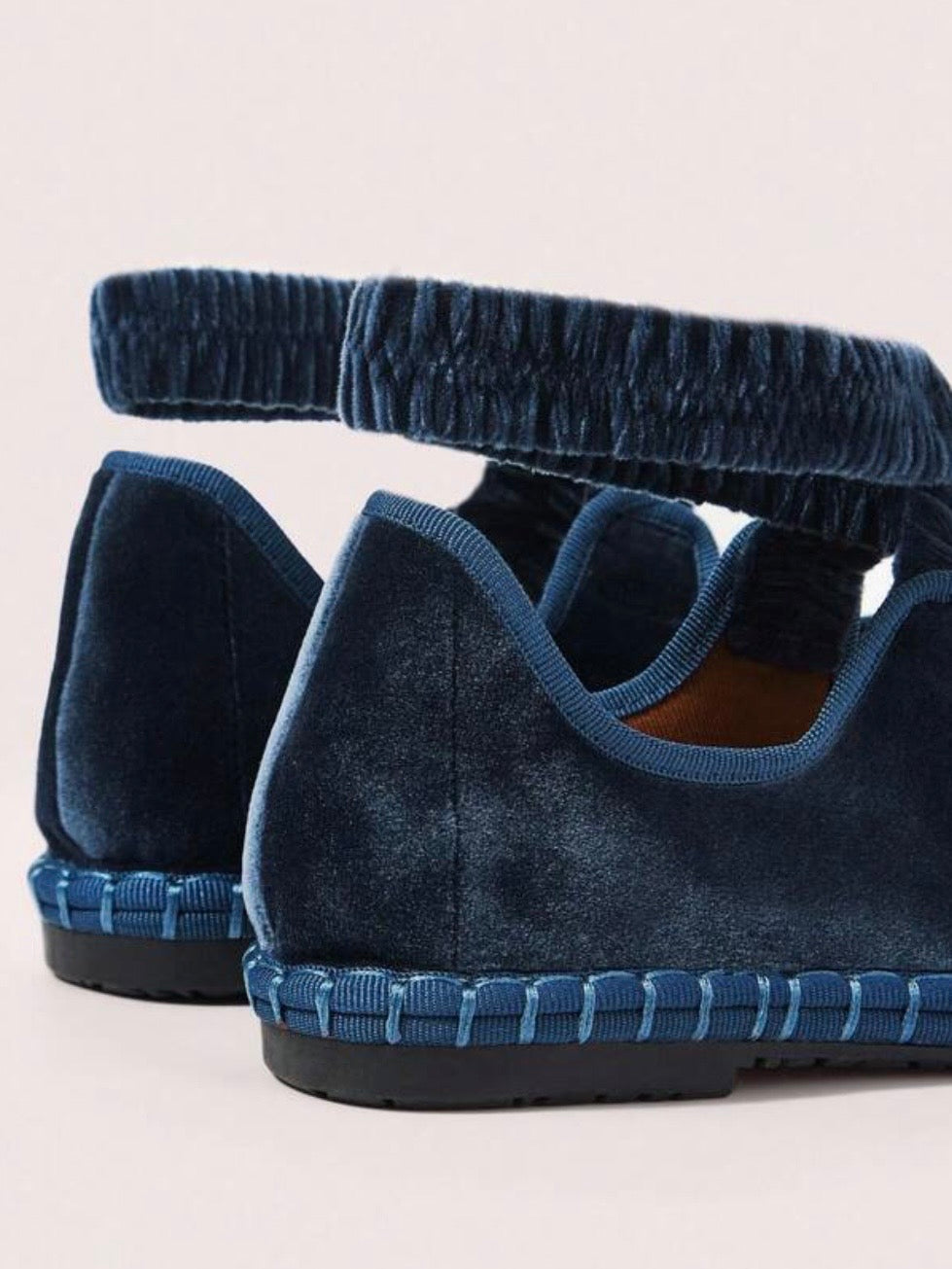 Blue ballet elastic ankle strap flats shoes