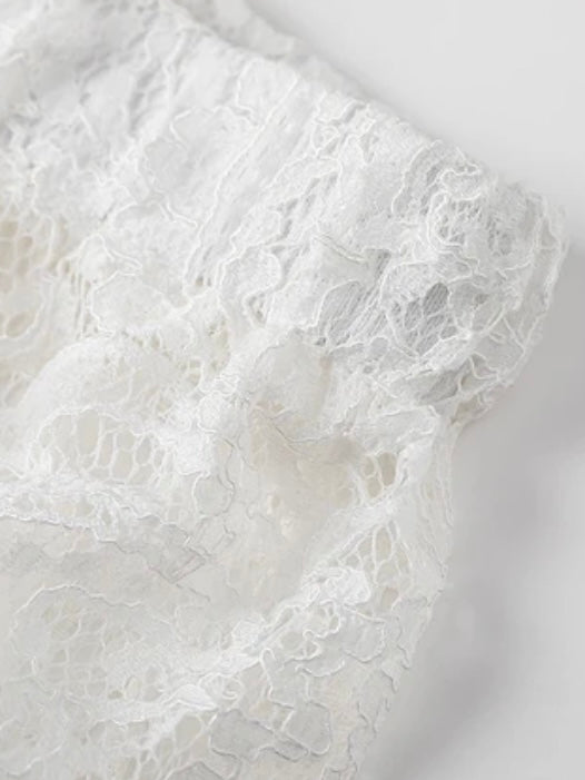 Off White lace fabric wide maxi skirt
