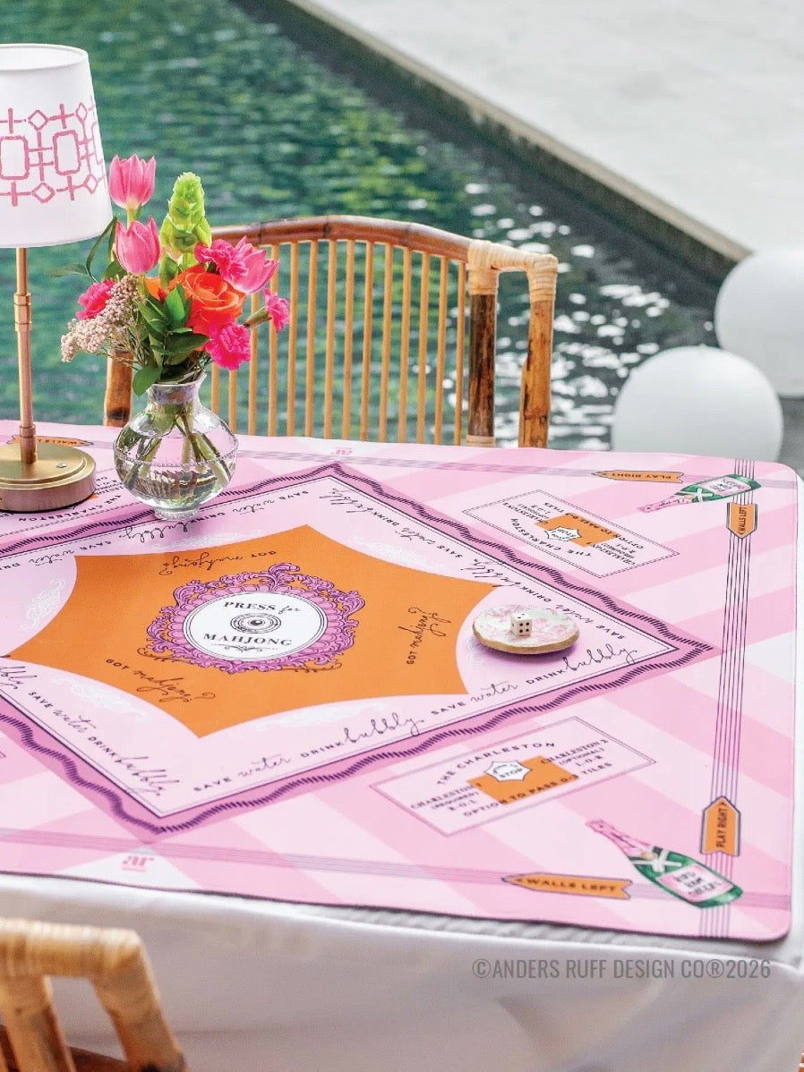 Orange and pink printed Mahjong mat