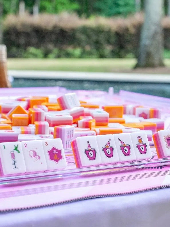 Bubbly and champagne orange, fuchsia and white Mahjong tiles set