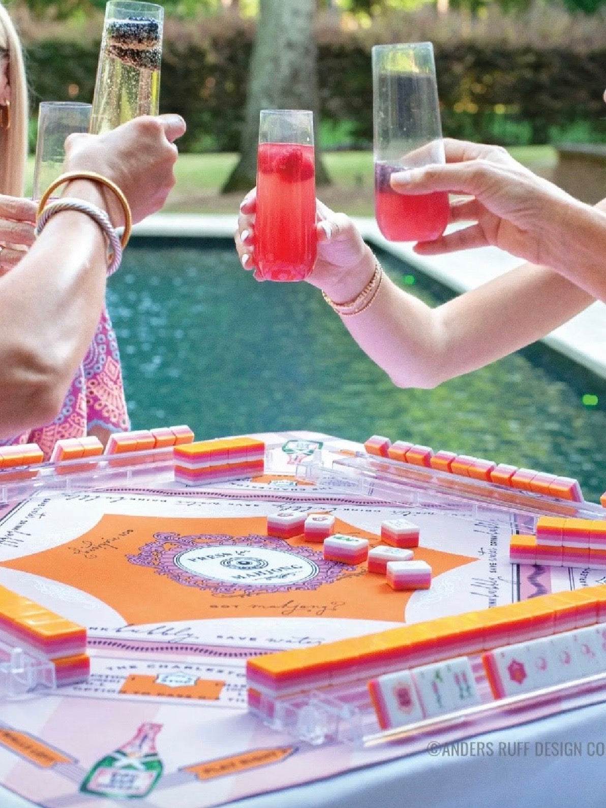 Bubbly and champagne orange, fuchsia and white Mahjong tiles set