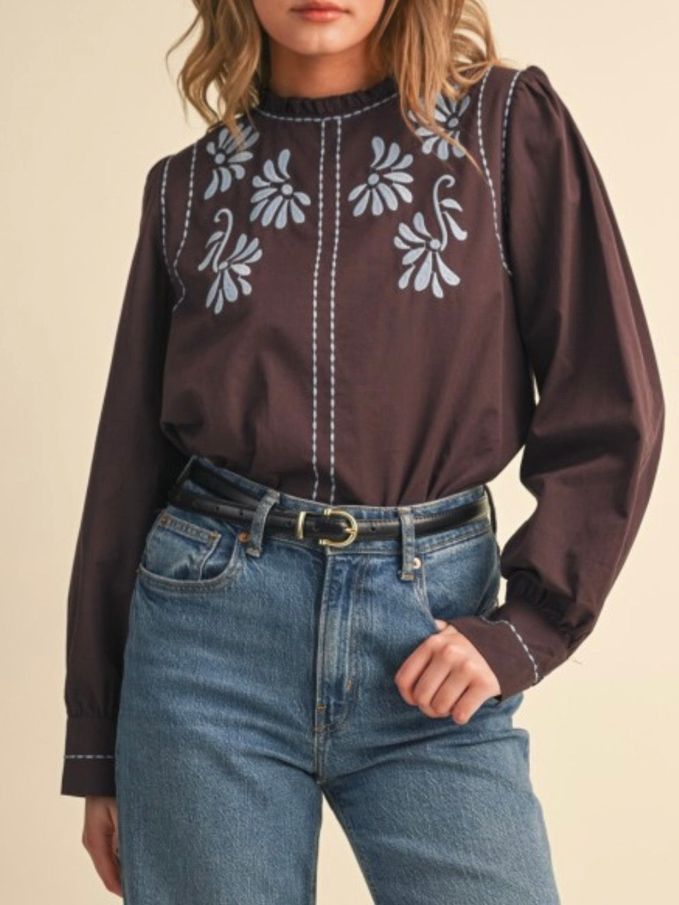 Camisa de manga larga con estampado floral azul marino