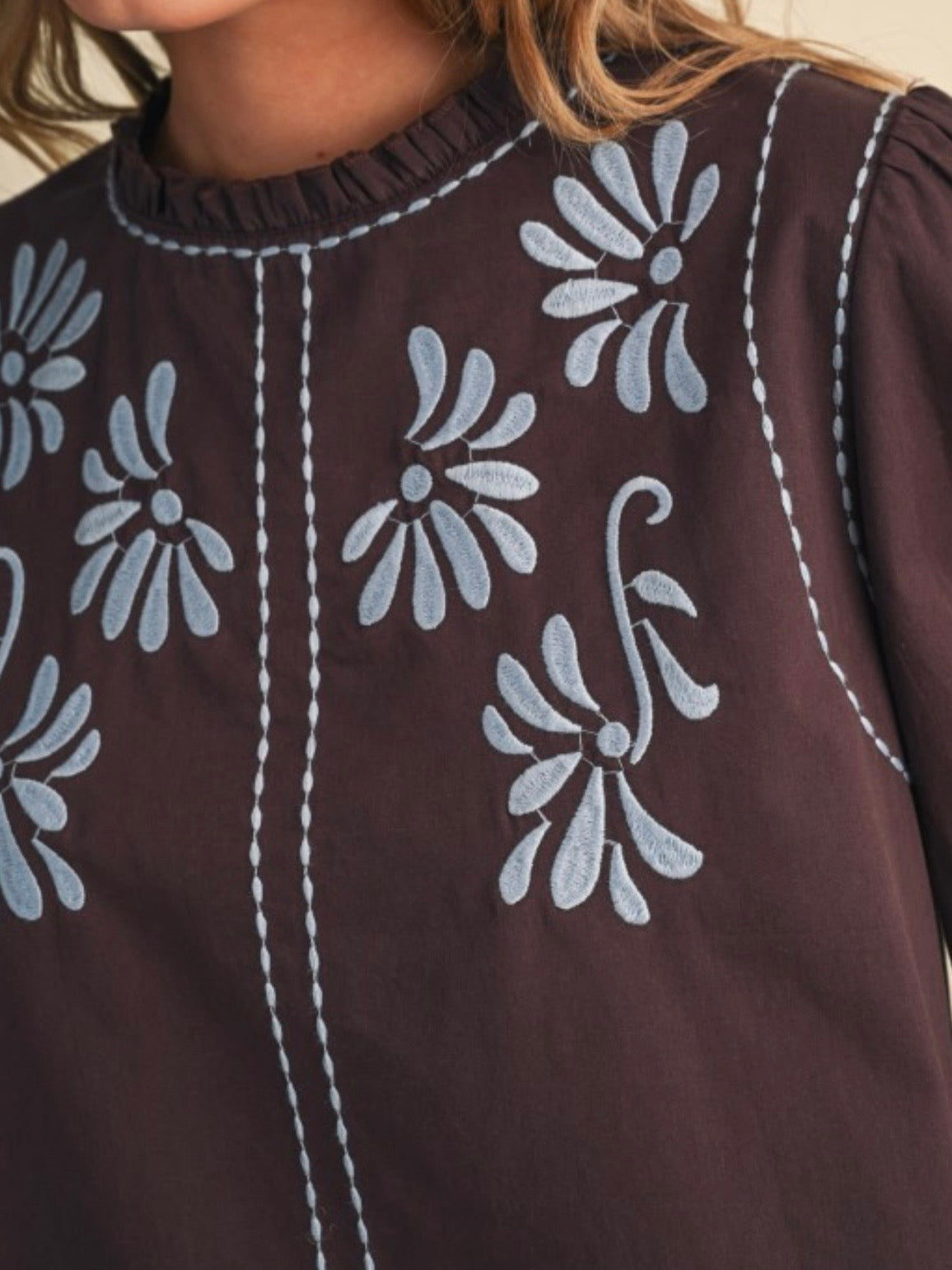 Camisa de manga larga con estampado floral azul marino
