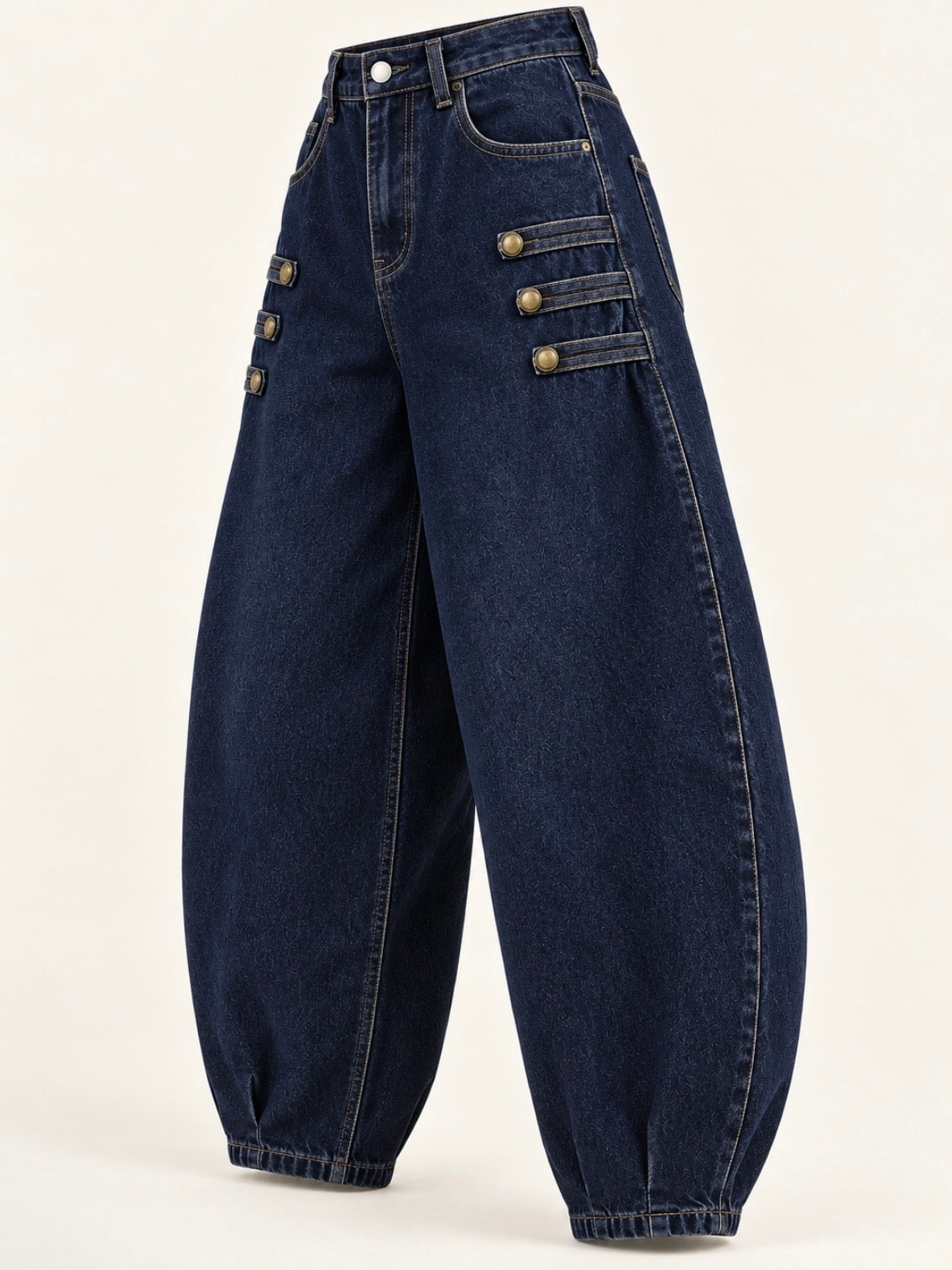 Barrel seams gold studded buttons details pants