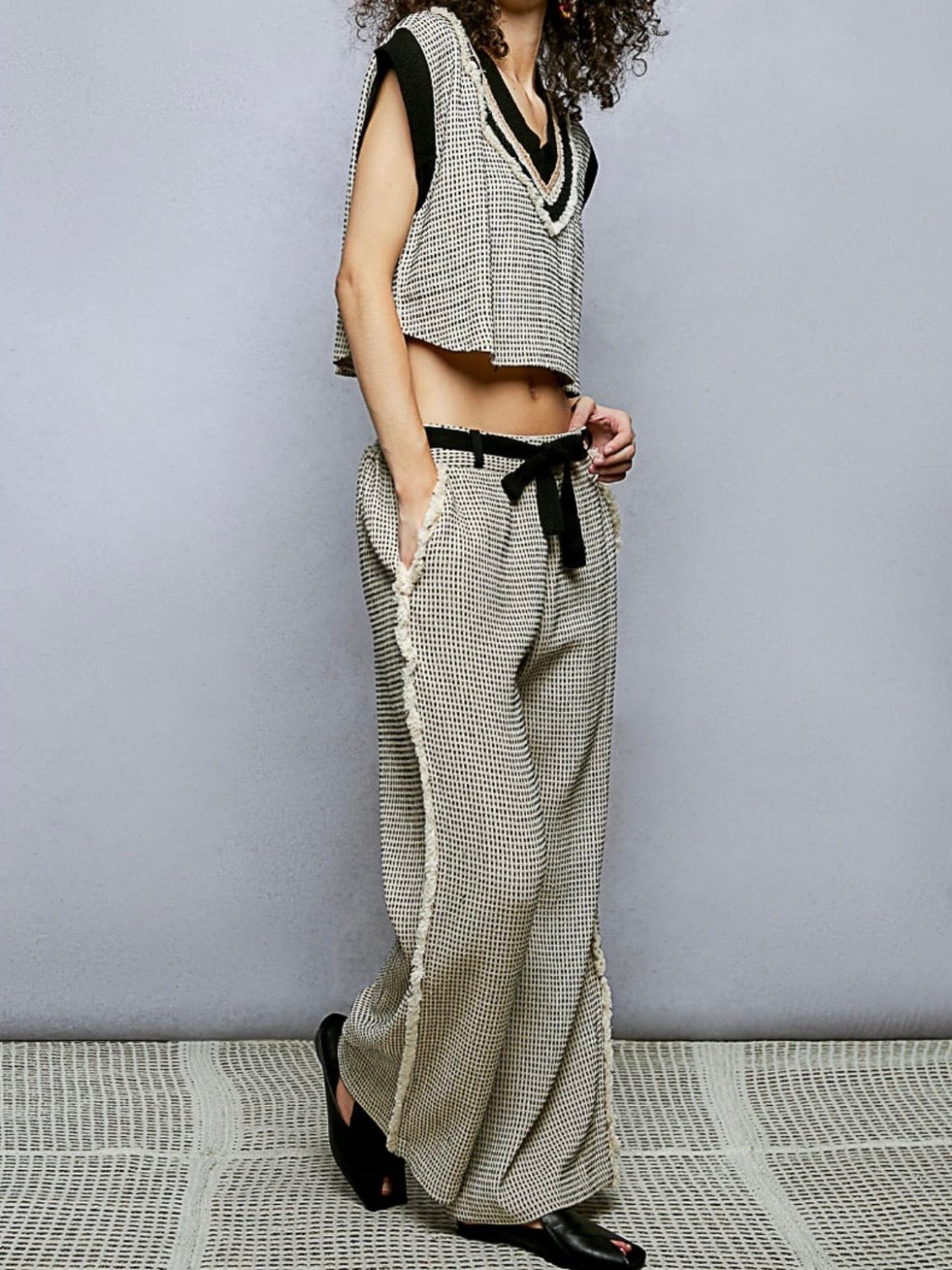 Natural beige and black set of 2 shirt and pants