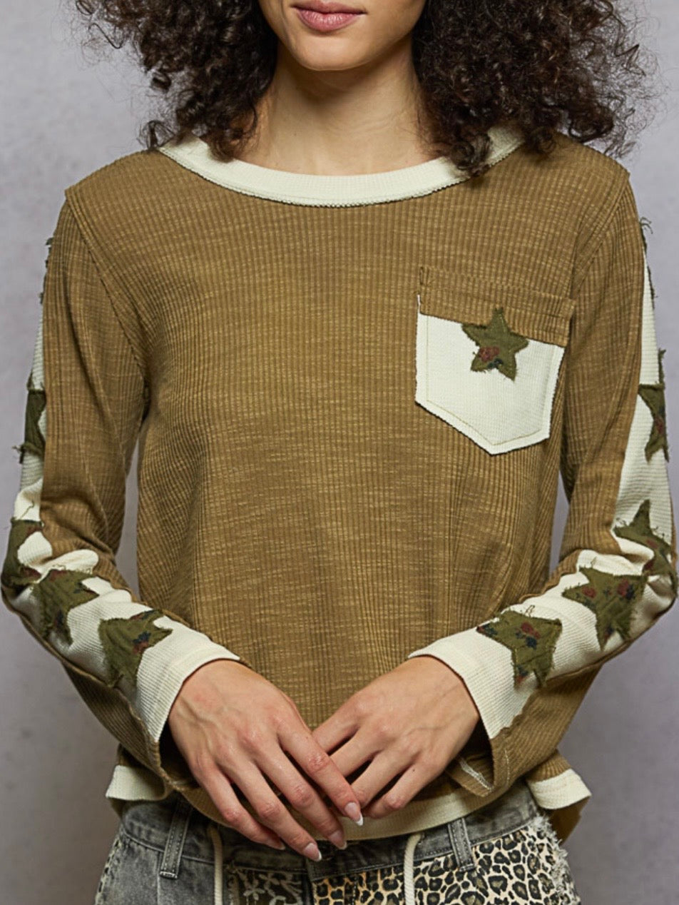 Stars long sleeves top green tones sweater