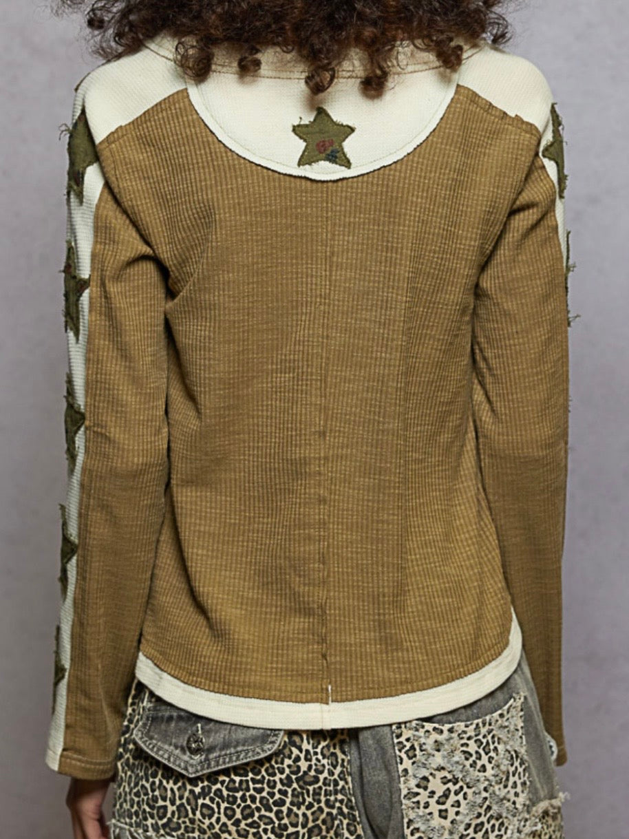 Stars long sleeves top green tones sweater