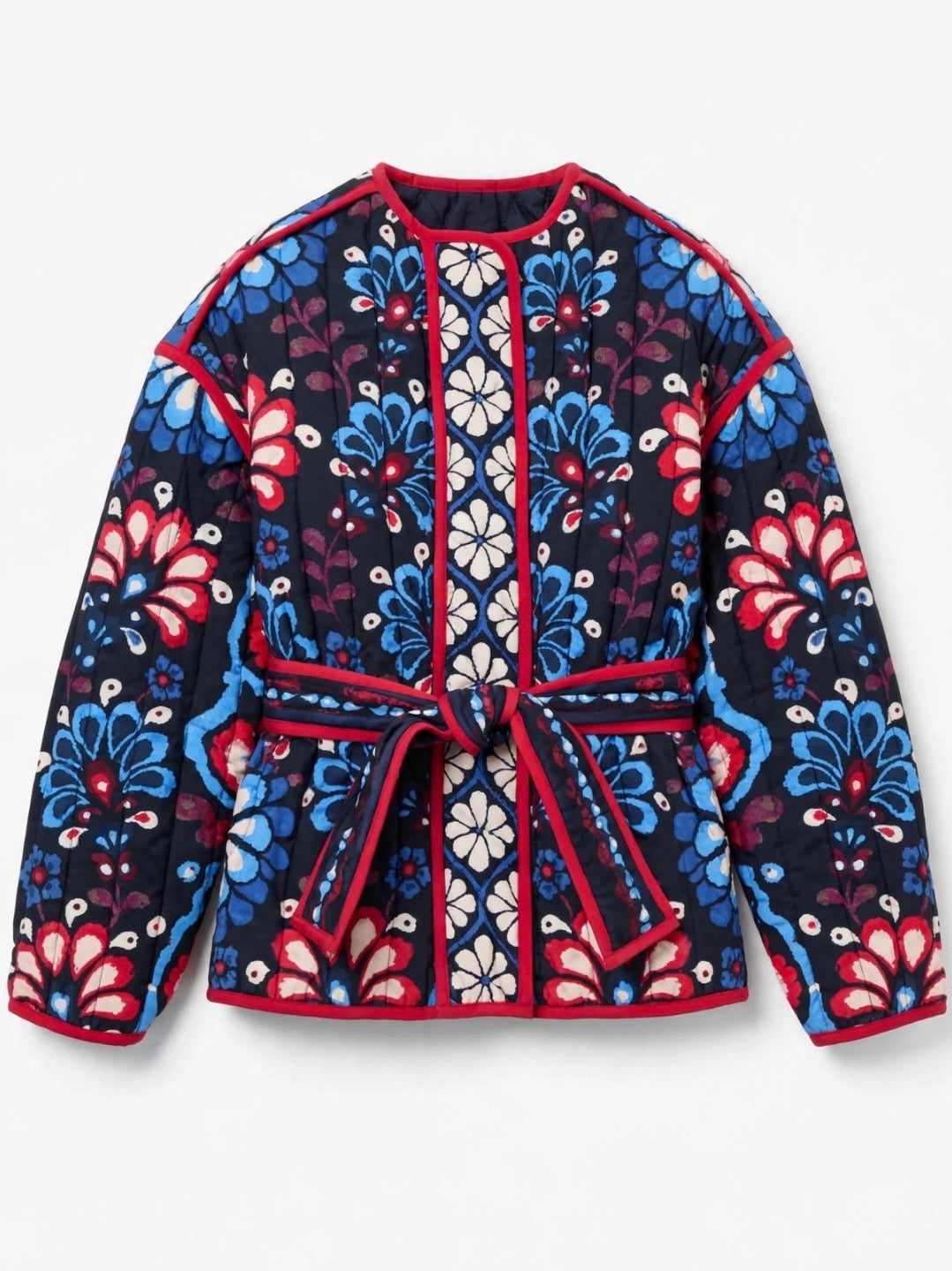 Navy Blue quilted jacket white floral printed details