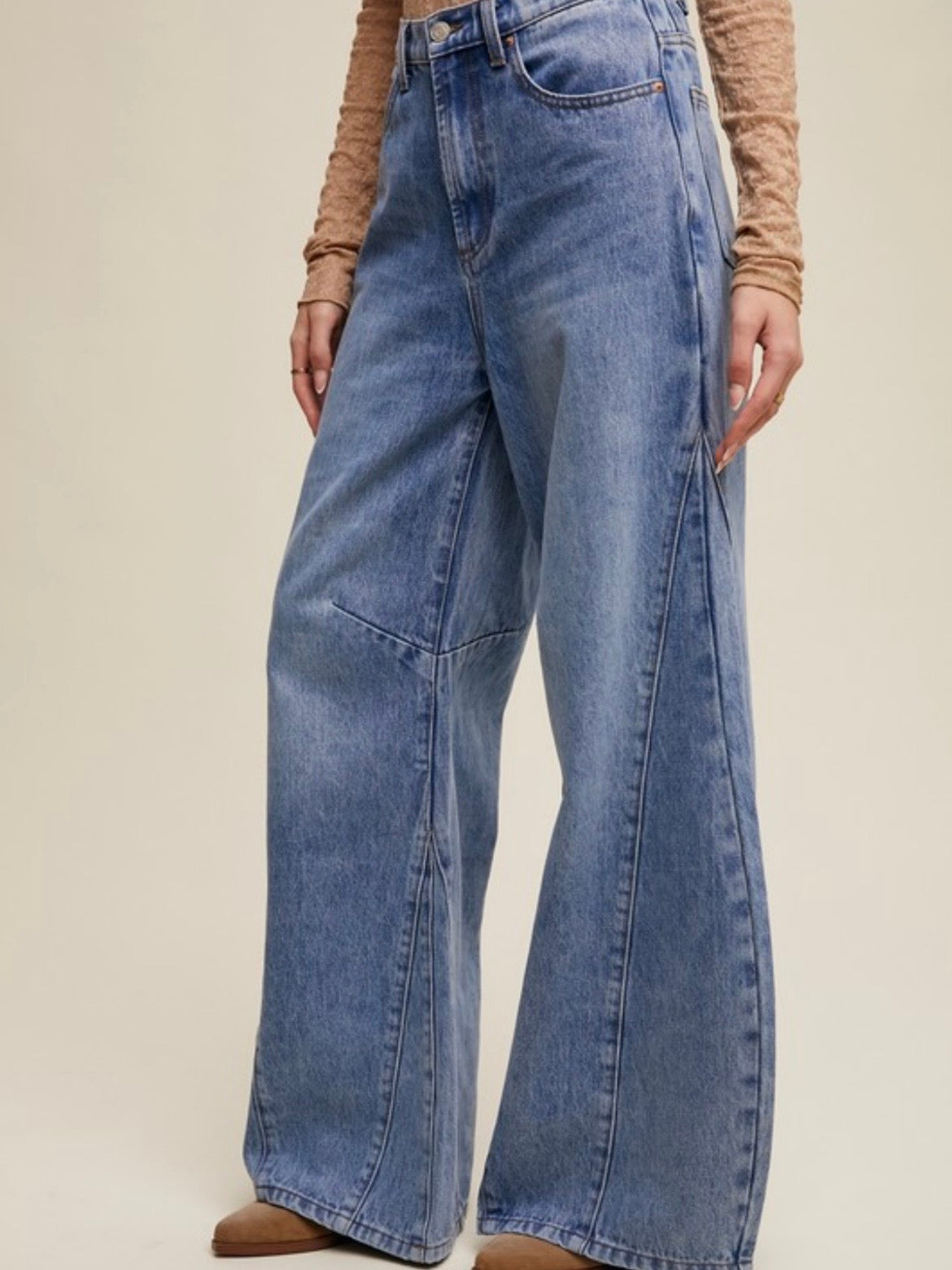 Blue High Rise Wide Leg Jeans