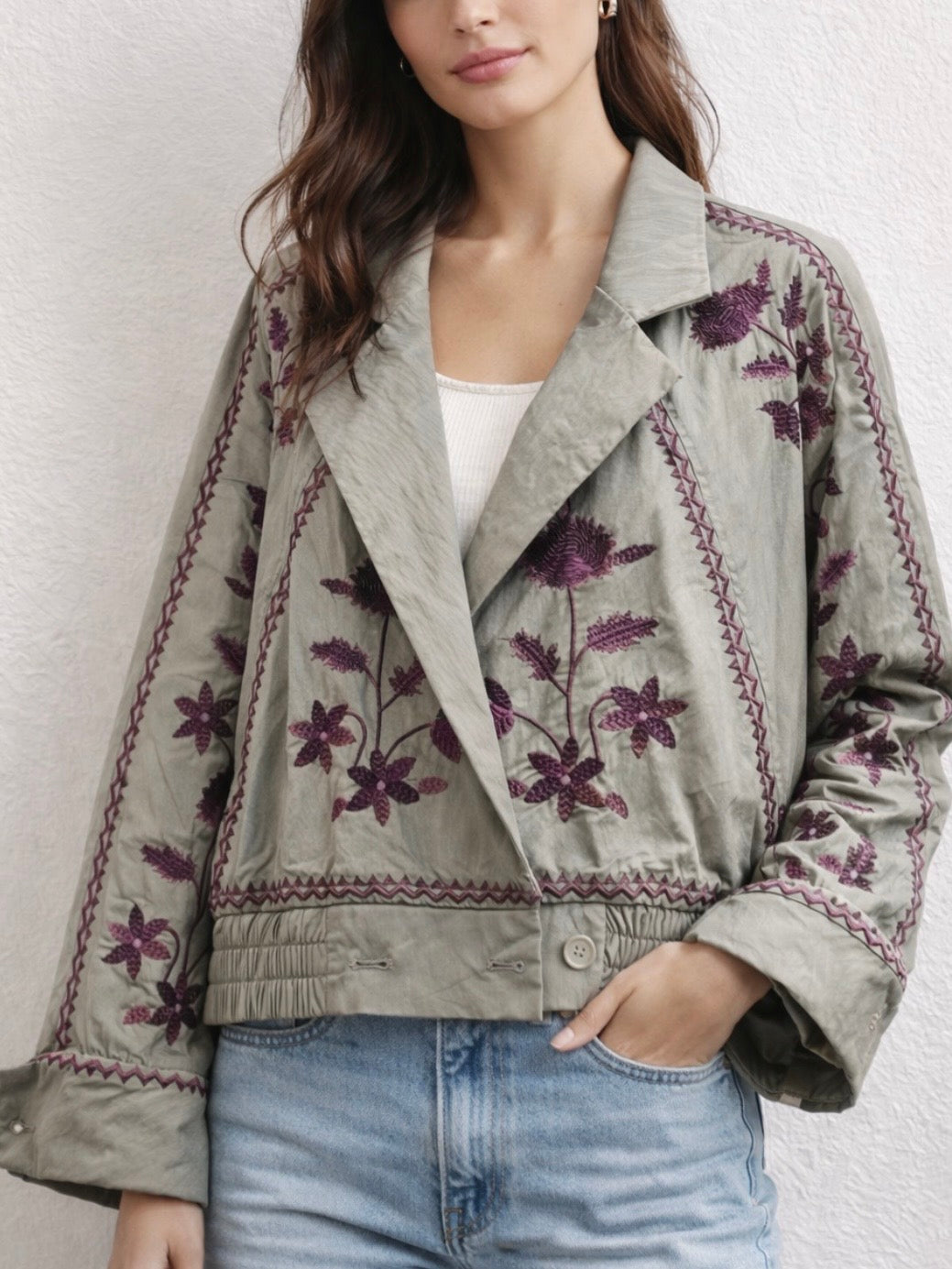 Navy blue or army green floral embroidered jacket