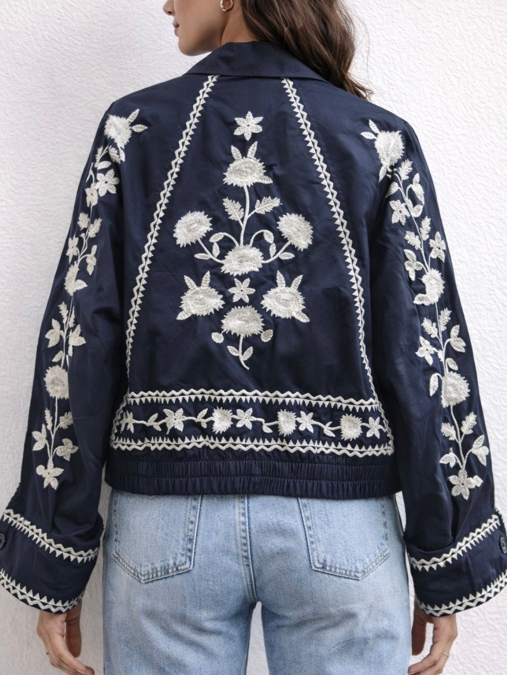 Navy blue or army green floral embroidered jacket