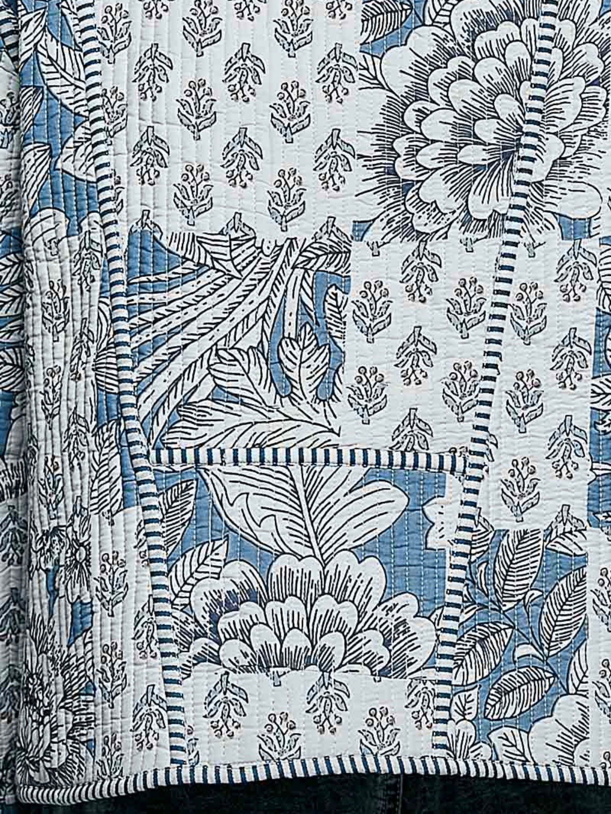 Light Blue Quilted Jacket with Floral Embroidery