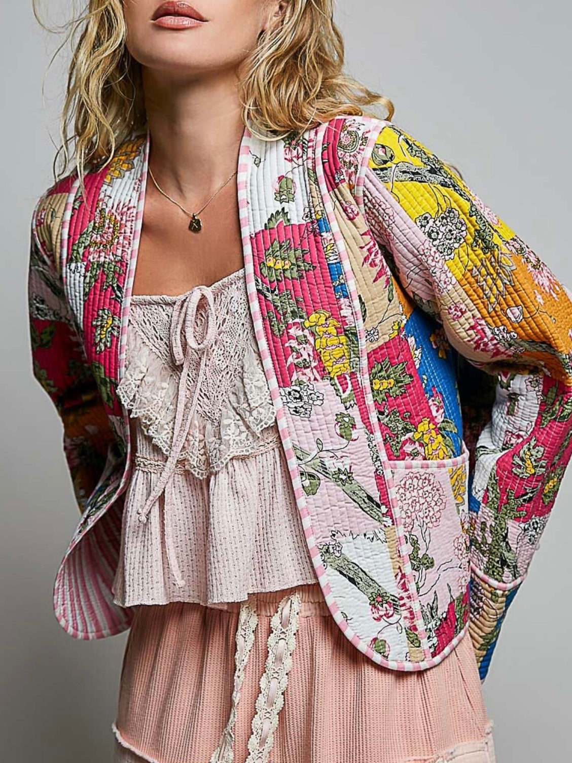 Multicolor Floral Patchwork Quilted Jacket