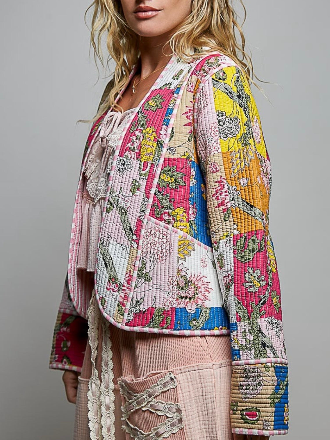 Multicolor Floral Patchwork Quilted Jacket