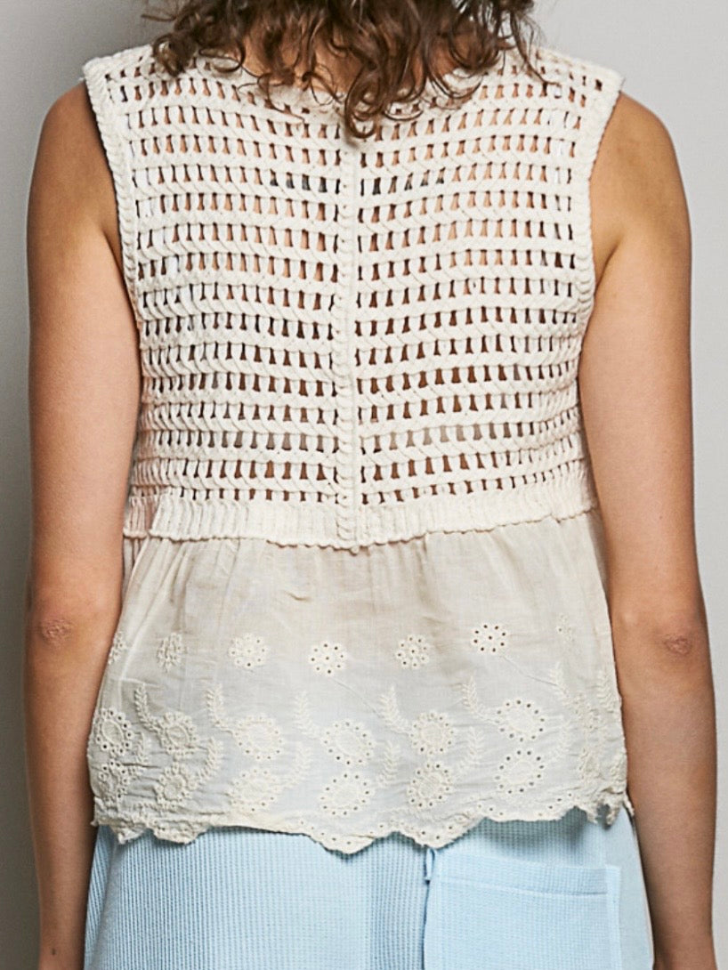 Beige natural and black lace sleeveless top