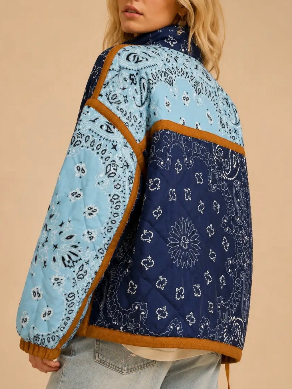 Bandana printed Blue Quilted Jacket