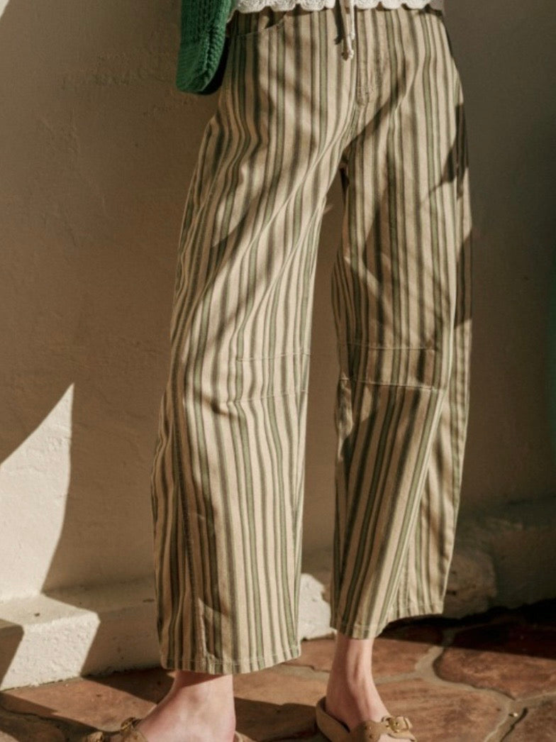 Brown and beige striped print Pattern Barrel Pants