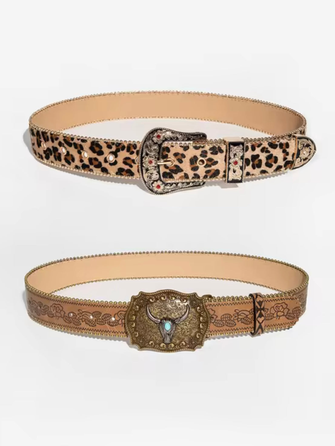 Leopard cowgirl buckle boho belts