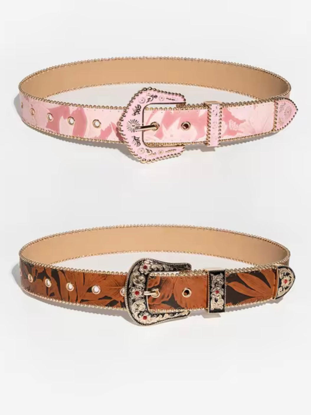 Brown cowgirl buckle boho belts