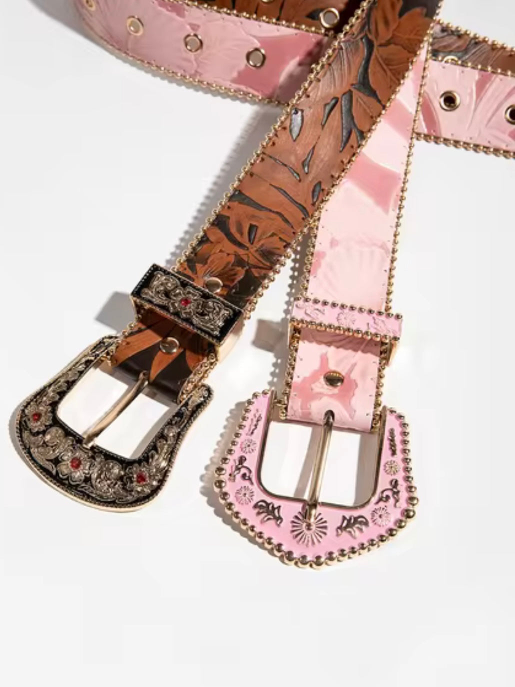 Brown cowgirl buckle boho belts