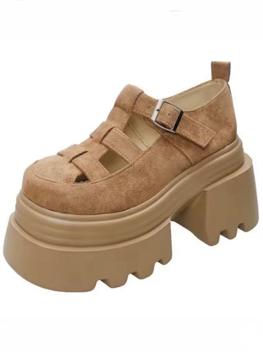 Brown roman buckled platform sandals