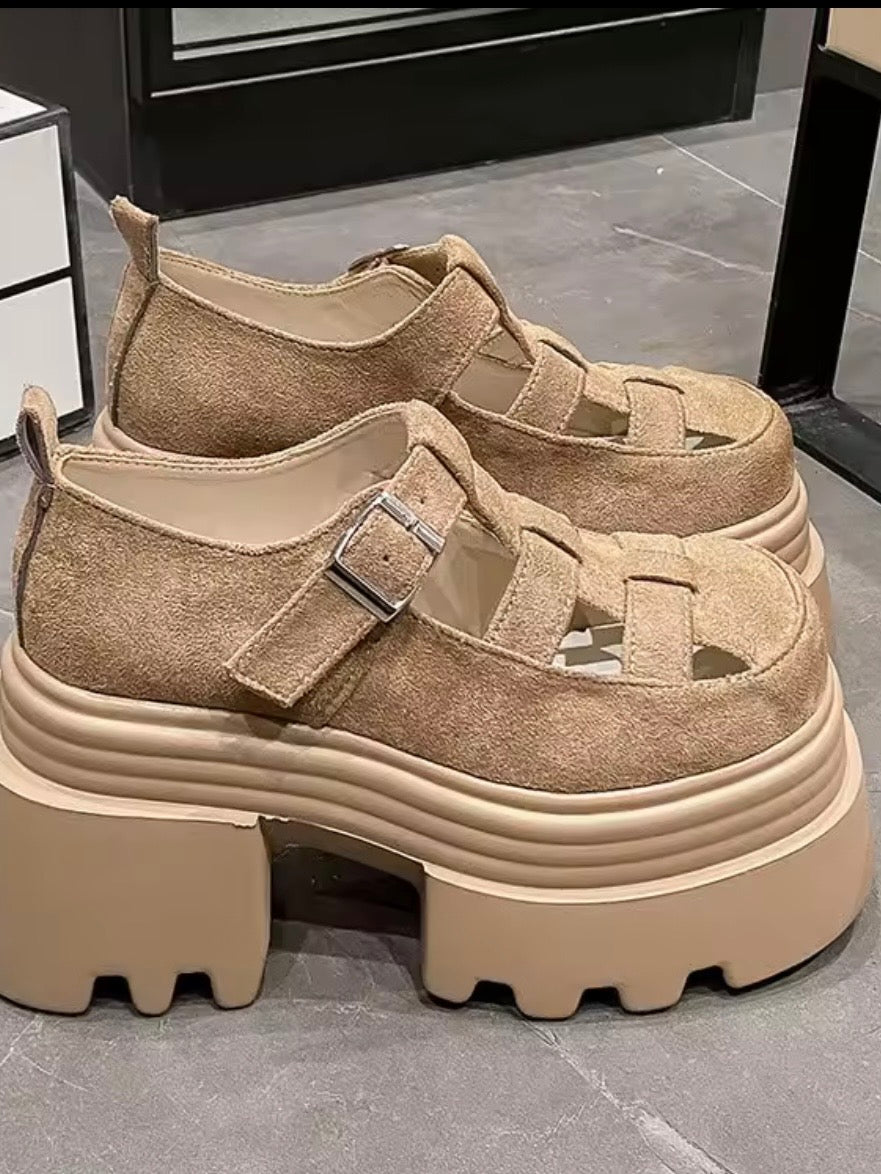 Brown roman platform sandals