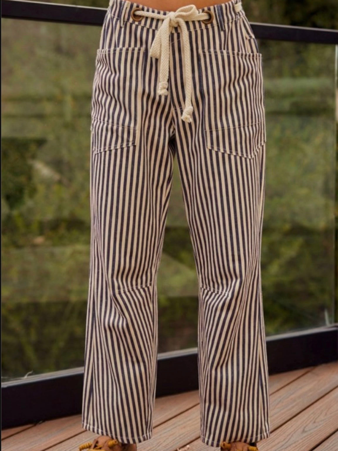 Blue and white striped print Pattern Barrel Pants