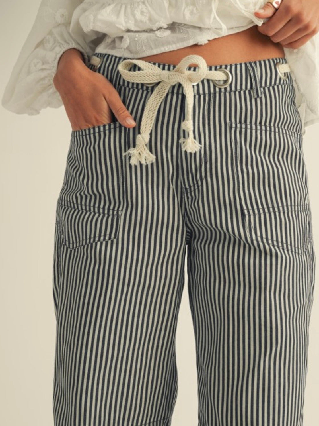 Blue and white striped print Pattern Barrel Pants