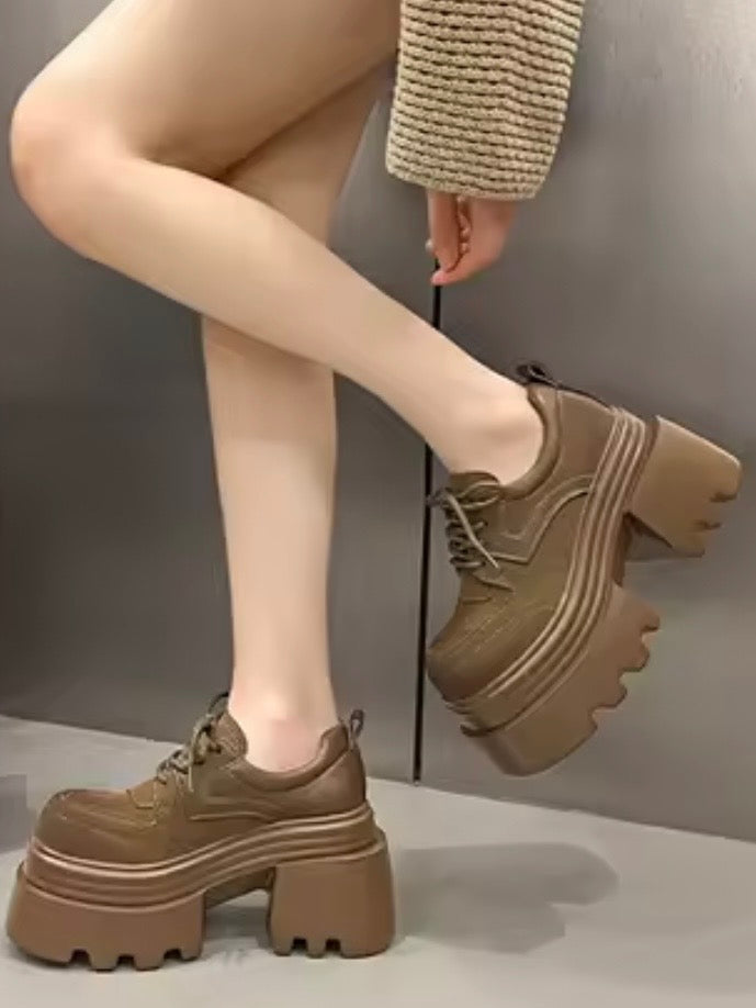 Brown roman lace up platform sandals