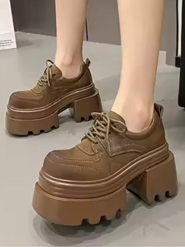 Brown roman lace up platform sandals