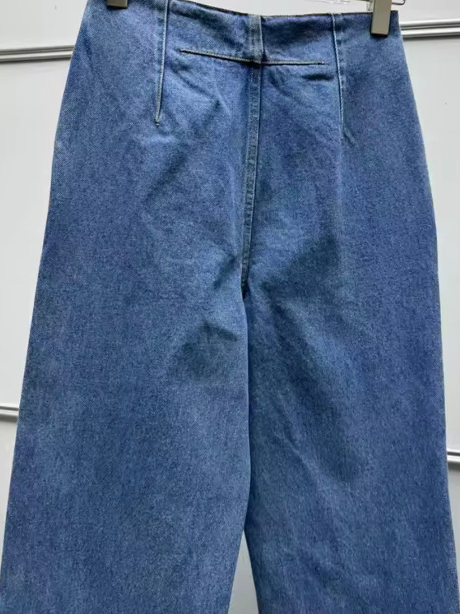 Blue wide embroidered leg jeans pants